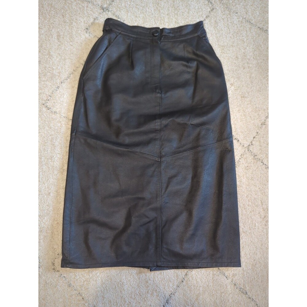 Vtg Canda Women's Leather Maxi Skirt Sz Small? Tag 40 Black Pigskin Lined 80/90s
